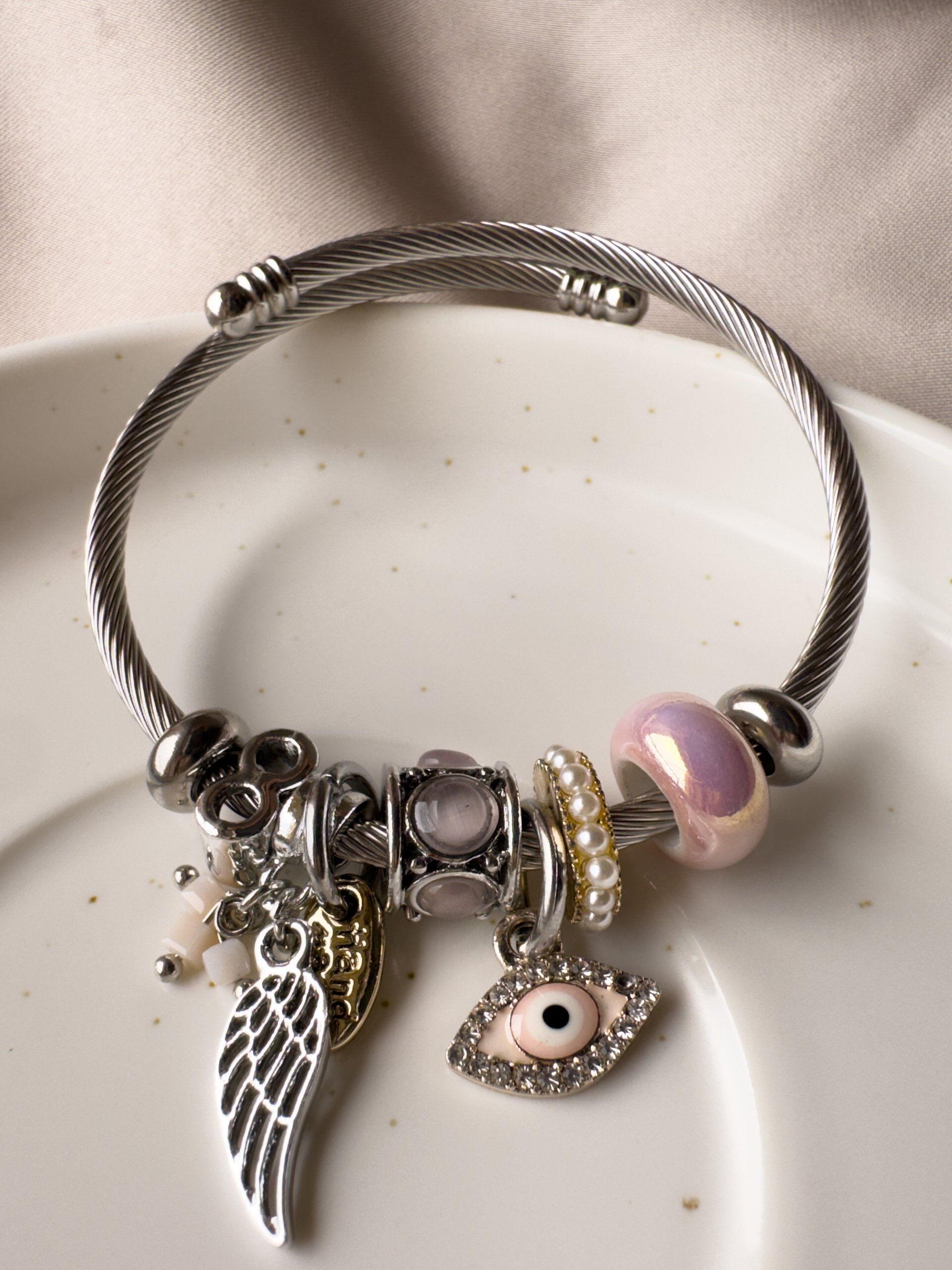 PANDORA PLATEDA DE OJITO P Pulsera Tipo Pandora Con Dije De Ojo Turco - Imagen 1