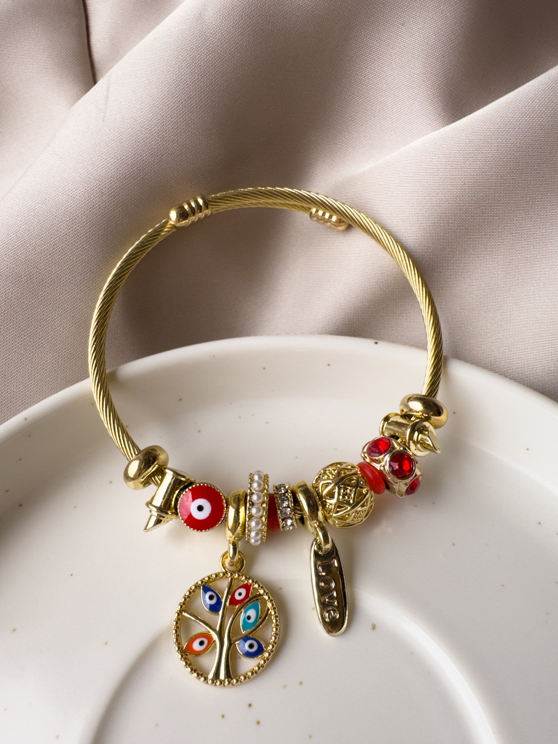 PANDORA DORADA ARBOL ROJO Brazalete con dijes Arbol de la vida - Imagen 1
