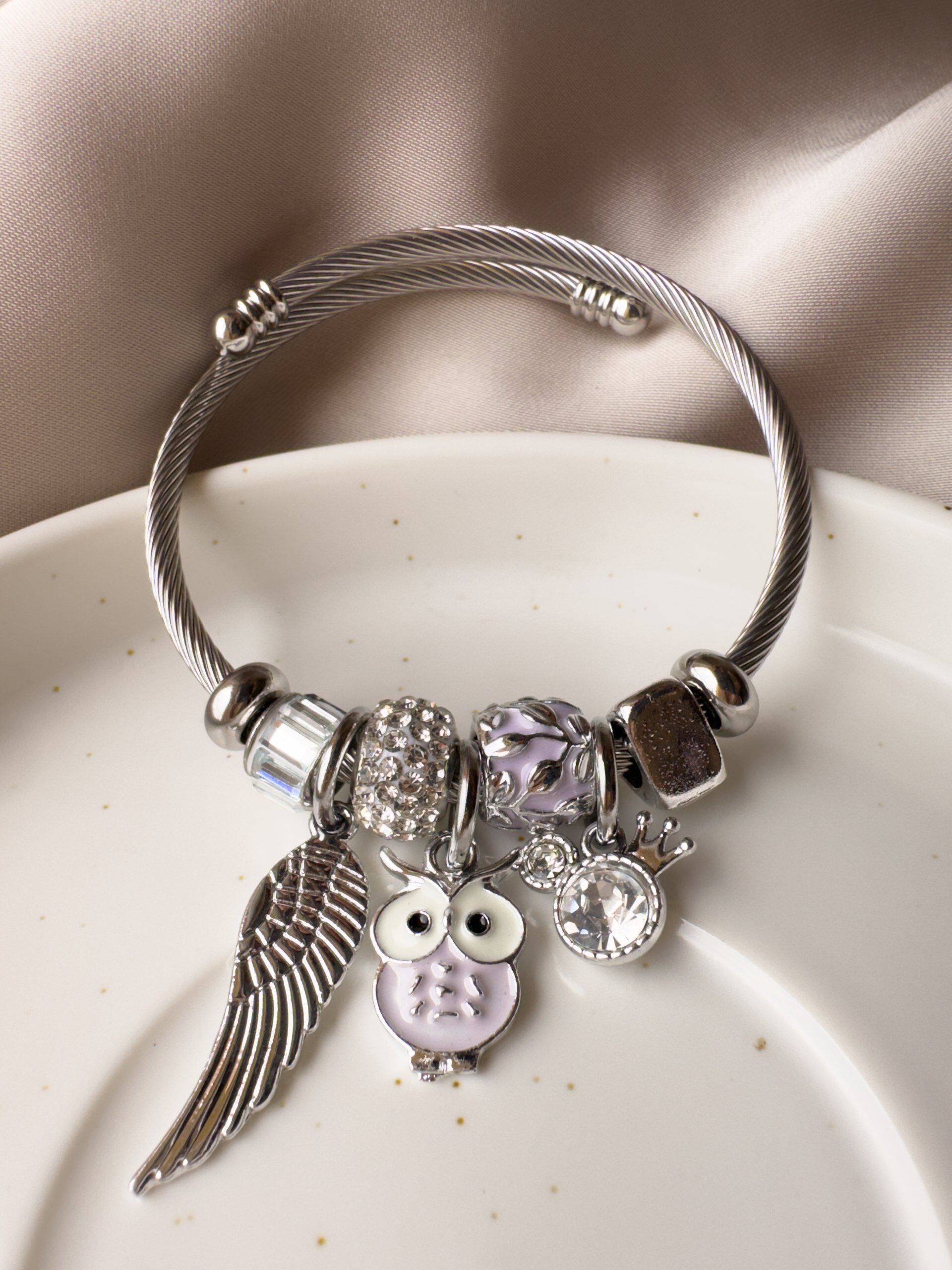 Pulsera Tipo Pandora Con Dije De Buho - Imagen 1