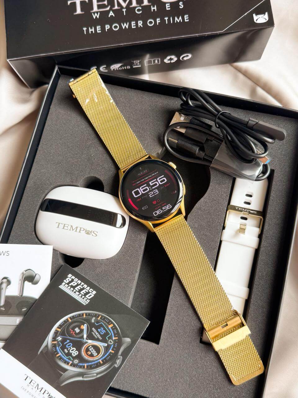 SMART TEMPUS SPEED-02 DORADO 1 Reloj inteligente TEMPUS SPORTRACE SPEED con audífonos - Imagen 1