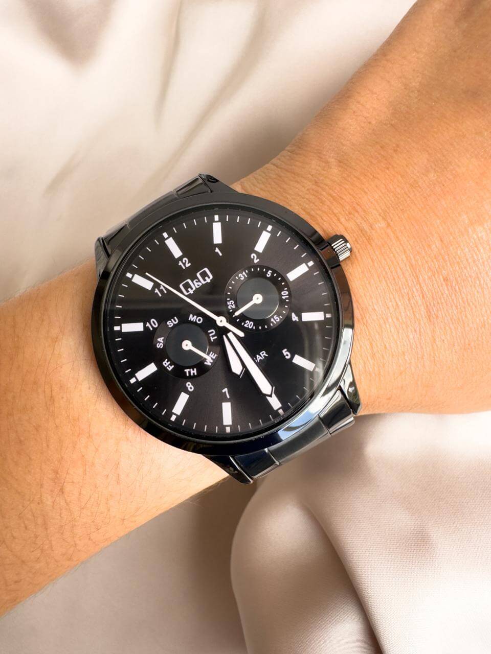 QYQ A01A506PY NEGRO ACERO MULTIFUNCIONAL ROSA Reloj QYQ Multifuncional punteros rosa - Imagen 1